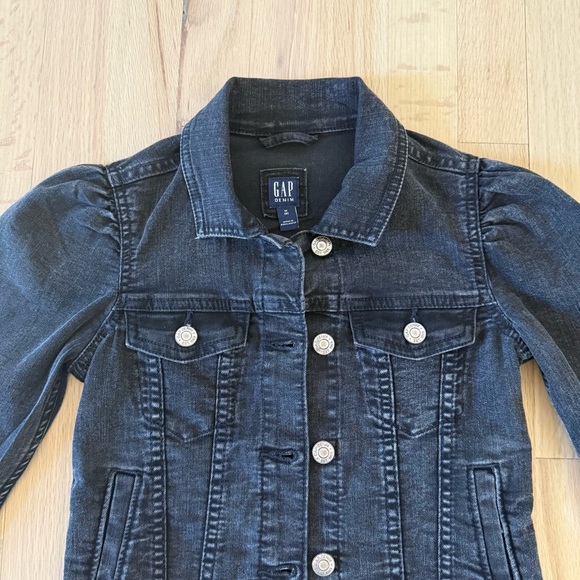GAP Kids Black Puff Sleeve Icon Denim Jacket, Size Medium (8) - Picture 4 of 7